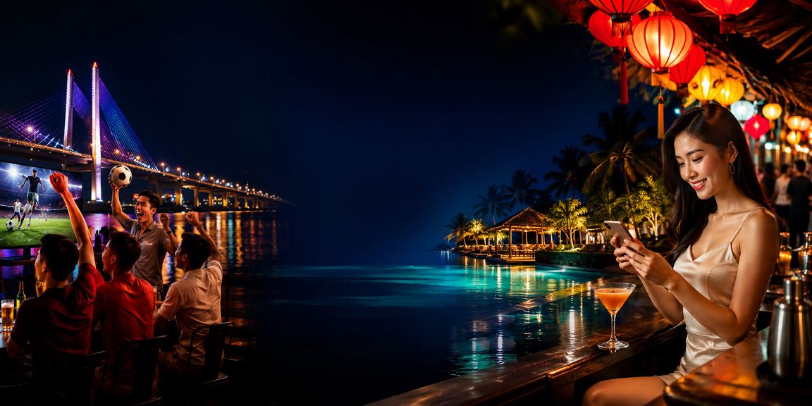 Người dùng tại Cần Thơ đăng nhập tài khoản giải trí trên điện thoại trong không khí chợ đêm
